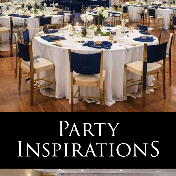 blue white gold specialty chairs with blue chargers and floral centerpieces with AI