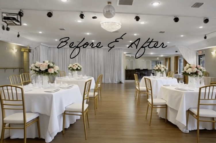 rectangle tables white linens with floral centerpieces