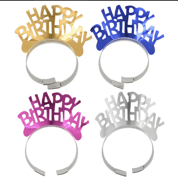 4 pack 
Happy Birthday Metallic Party Tiaras