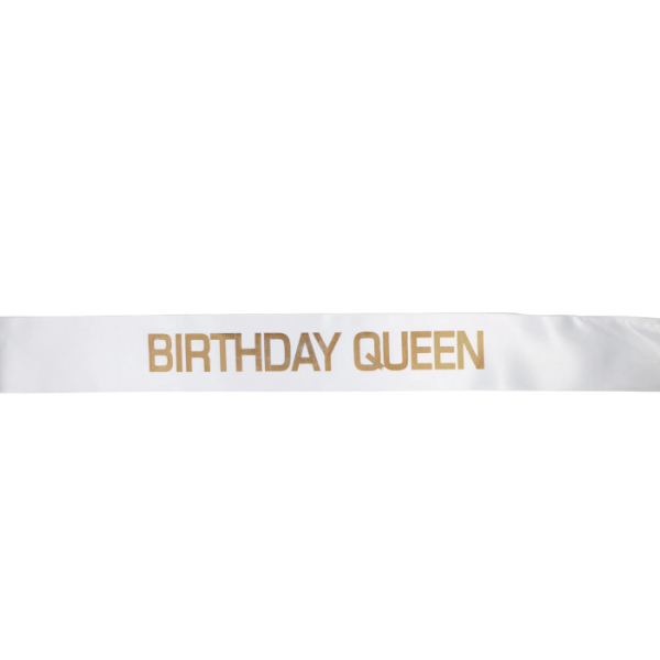 White and Gold Birthday Queen Birthday Party Sash at Dollar Tree