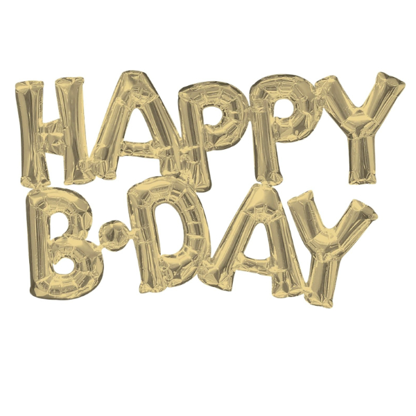 Gold Happy Birthday Phrase Balloons