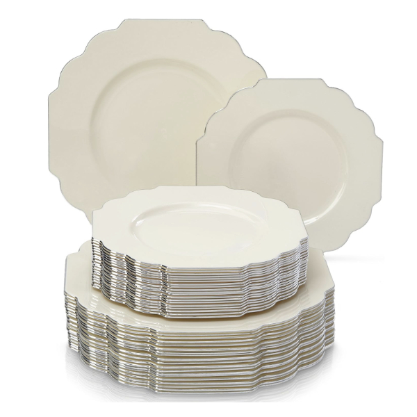 Elegant Silver Spoons Party Disposable 40 PC Set Dinner Side Plates
