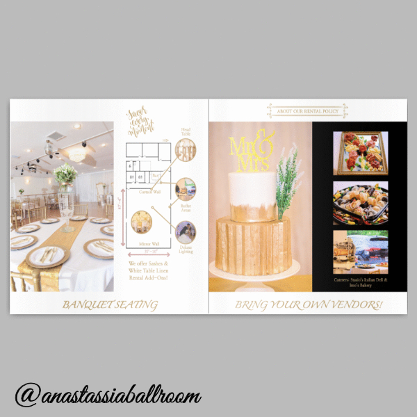 florida wedding venue book spread with venue floor plan