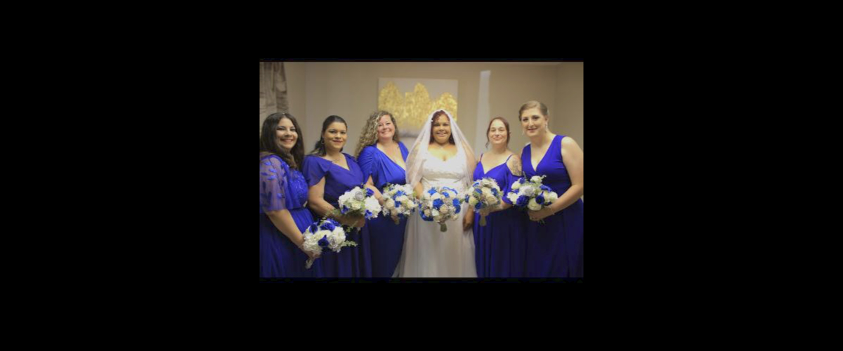 bride and bridesmaids in bridal suite